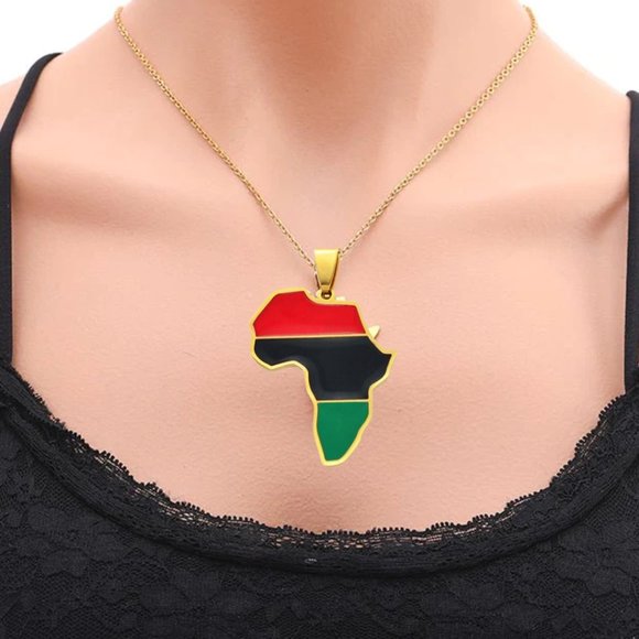 Africa Map Necklace - In Leather or Gold Chain - Picture 1 of 3
